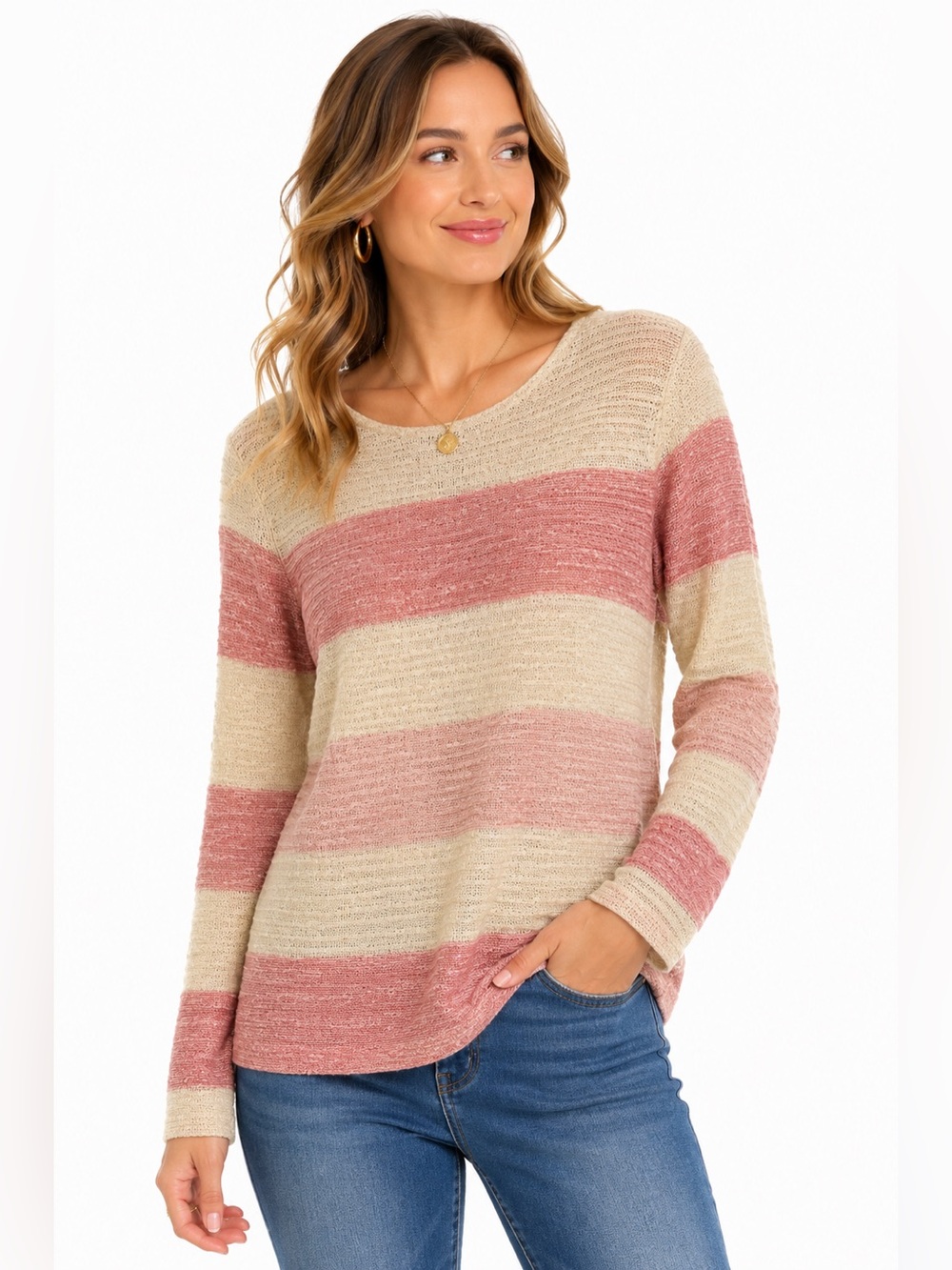 NWT Calvin Klein Pastel Pink and Cream Lightweight Sweater Size Medium